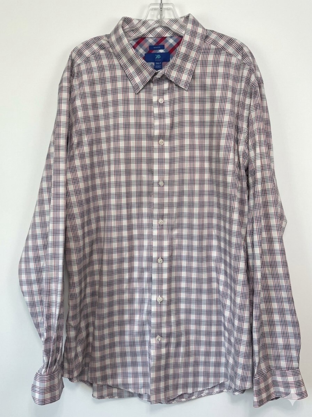 Egara 3XLT Plaid Button Down Tall Cotton No- Iron Red Blue Check Dress shirt